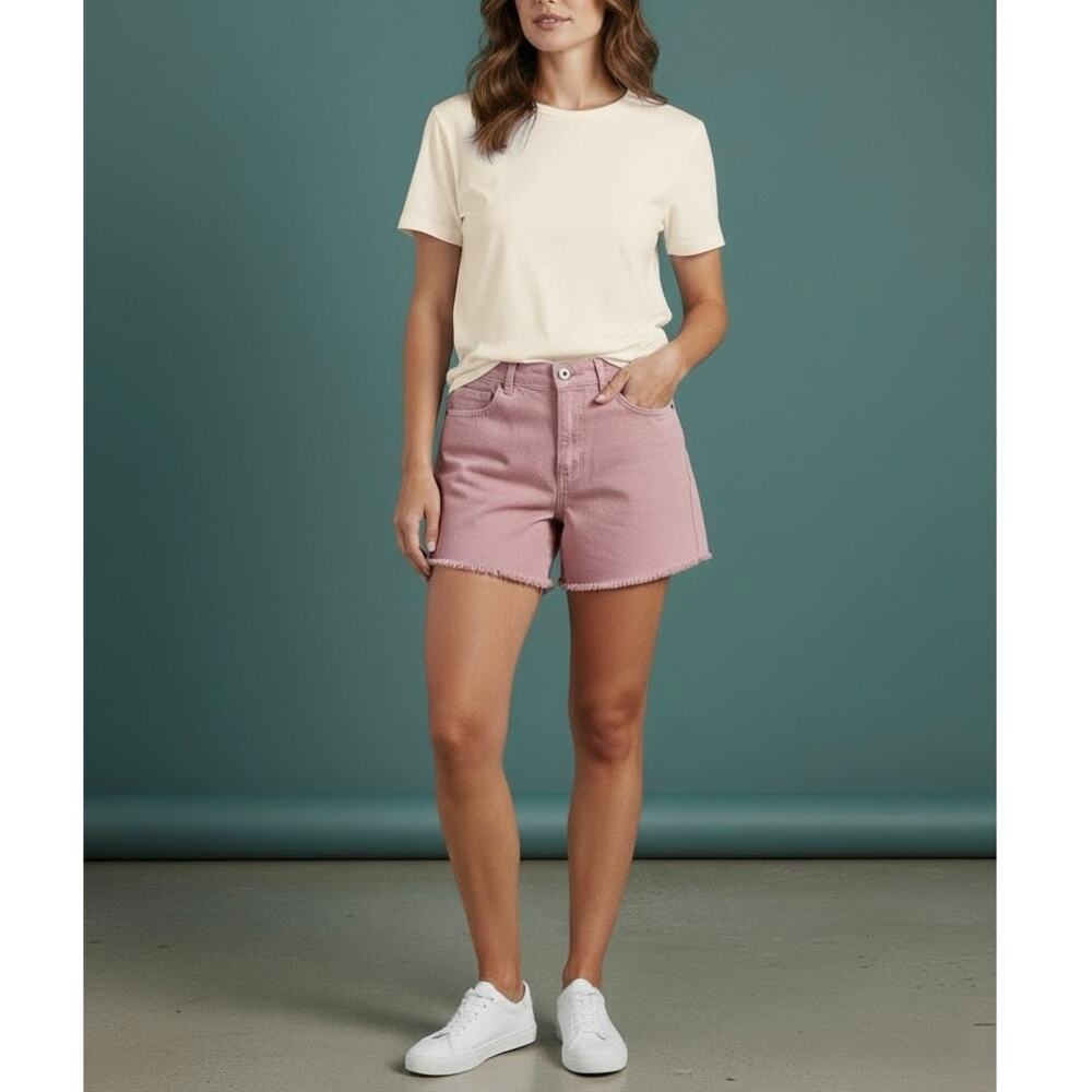 DIP Jeans Cutoff Denim Shorts Size 10 Rose Pink High Waisted Frayed Hem